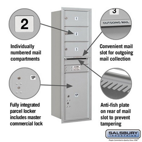 Salsbury Industries 3714S-03ARP Recessed Mounted 4C Horizontal Mailbox - 14 Door High Unit (51 1/2 Inches) - Single Column - 3 MB2 Doors / 1 PL6 - Aluminum - Rear Loading - Private Access