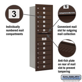 Salsbury Industries 3714S-12ZRP Recessed Mounted 4C Horizontal Mailbox - 14 Door High Unit (51 1/2 Inches) - Single Column - 12 MB1 Doors - Bronze - Rear Loading - Private Access