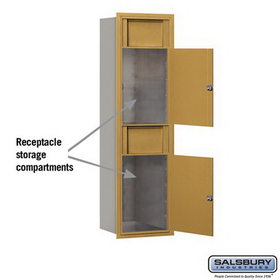 Salsbury Industries 3714S-2BGF Recessed Mounted 4C Horizontal Receptacle Bin - 14 Door High Unit (51 1/2 Inches) - Single Column - 2 Receptacle Bins - Gold - Front Access