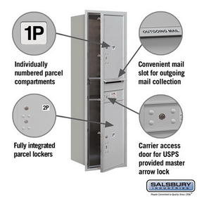 Salsbury Industries 3714S-2PAFU Recessed Mounted 4C Horizontal Mailbox-14 Door High Unit (51 1/2 Inches)-Single Column-Stand-Alone Parcel Locker-2 PL6s-Aluminum-Front Loading-USPS Access
