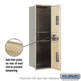 Salsbury Industries 3714S-2PSFP Recessed Mounted 4C Horizontal Mailbox-14 Door High Unit (51 1/2 Inches)-Single Column-Stand-Alone Parcel Locker-2 PL6s-Sandstone-Front Loading-Private Access