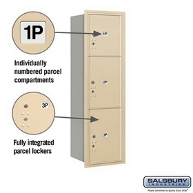 Salsbury Industries 3714S-3PSRU Recessed Mounted 4C Horizontal Mailbox-14 Door High Unit (51 1/2 Inches)-Single Column-Stand-Alone Parcel Locker-1 PL4 and 2 PL5