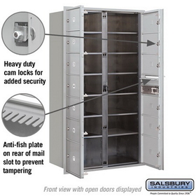 Salsbury Industries 3715D-13AFP Recessed Mounted 4C Horizontal Mailbox - 15 Door High Unit (55 Inches) - Double Column - 11 MB2 Doors / 2 MB3 Doors - Aluminum - Front Loading - Private Access