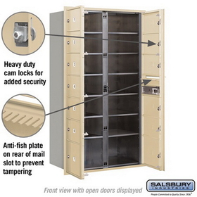 Salsbury Industries 3715D-13SFP Recessed Mounted 4C Horizontal Mailbox - 15 Door High Unit (55 Inches) - Double Column - 11 MB2 Doors / 2 MB3 Doors - Sandstone - Front Loading - Private Access