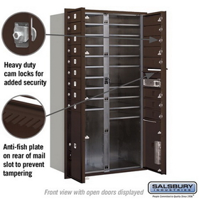 Salsbury Industries 3715D-17ZFP Recessed Mounted 4C Horizontal Mailbox - 15 Door High Unit (55 Inches) - Double Column - 17 MB1 Doors / 1 PL5 and 1 PL6 - Bronze - Front Loading - Private Access