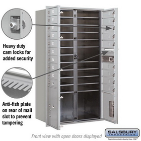 Salsbury Industries 3715D-19AFP Recessed Mounted 4C Horizontal Mailbox - 15 Door High Unit (55 Inches) - Double Column - 19 MB1 Doors / 1 PL4 and 1 PL5 - Aluminum - Front Loading - Private Access