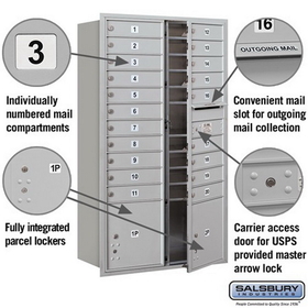 Salsbury Industries 3715D-20AFU Recessed Mounted 4C Horizontal Mailbox - 15 Door High Unit (55 Inches) - Double Column - 20 MB1 Doors / 2 PL4