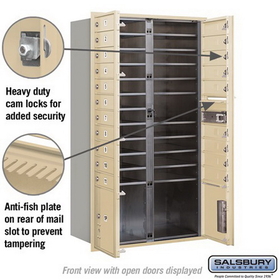 Salsbury Industries 3715D-20SFU Recessed Mounted 4C Horizontal Mailbox - 15 Door High Unit (55 Inches) - Double Column - 20 MB1 Doors / 2 PL4