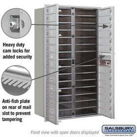 Salsbury Industries 3715D-28AFP Recessed Mounted 4C Horizontal Mailbox - 15 Door High Unit (55 Inches) - Double Column - 28 MB1 Doors - Aluminum - Front Loading - Private Access