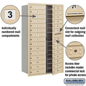 Salsbury Industries 3715D-28SFP Recessed Mounted 4C Horizontal Mailbox - 15 Door High Unit (55 Inches) - Double Column - 28 MB1 Doors - Sandstone - Front Loading - Private Access