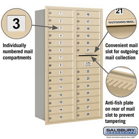 Salsbury Industries 3715D-28SRP Recessed Mounted 4C Horizontal Mailbox - 15 Door High Unit (55 Inches) - Double Column - 28 MB1 Doors - Sandstone - Rear Loading - Private Access