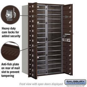 Salsbury Industries 3715D-28ZFP Recessed Mounted 4C Horizontal Mailbox (Includes Master Commercial Lock)-15 Door High Unit (55 Inches)-Double Column-28 MB1 Doors-Bronze-Front Loading-Private Access