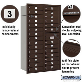 Salsbury Industries 3715D-28ZRP Recessed Mounted 4C Horizontal Mailbox - 15 Door High Unit (55 Inches) - Double Column - 28 MB1 Doors - Bronze - Rear Loading - Private Access