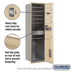Salsbury Industries 3715S-06SFP Recessed Mounted 4C Horizontal Mailbox - 15 Door High Unit (55 Inches) - Single Column - 6 MB1 Doors / 1 PL6 - Sandstone - Front Loading - Private Access