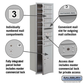 Salsbury Industries 3715S-07AFP Recessed Mounted 4C Horizontal Mailbox - 15 Door High Unit (55 Inches) - Single Column - 7 MB1 Doors / 1 PL6 - Aluminum - Front Loading - Private Access