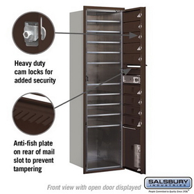 Salsbury Industries 3715S-09ZFP Recessed Mounted 4C Horizontal Mailbox - 15 Door High Unit (55 Inches) - Single Column - 9 MB1 Doors / 1 PL4 - Bronze - Front Loading - Private Access