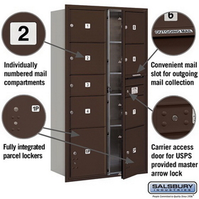 Salsbury Industries 3716D-07ZFU Recessed Mounted 4C Horizontal Mailbox-Maximum Height Unit (56 3/4 Inches)-Double Column-1 MB2 Door / 6 MB3 Doors / 2 PL4.5