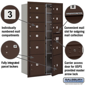 Salsbury Industries 3716D-09ZFU Recessed Mounted 4C Horizontal Mailbox-Maximum Height Unit (56 3/4 Inches)-Double Column-7 MB2 Doors / 2 MB3 Doors / 2 PL4.5