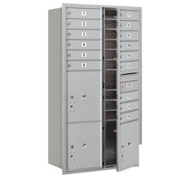 Salsbury Industries Recessed Mounted 4C Horizontal Mailbox-Maximum Height Unit (56-3/4 Inches)-Double Column-15 MB1 Doors / 2 PL4.5's and 1 PL5-Front Loading-Private Access