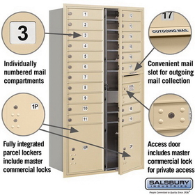 Salsbury Industries 3716D-19SFP Recessed Mounted 4C Horizontal Mailbox - Maximum Height Unit (56 3/4 Inches) - Double Column - 19 MB1 Doors / 2 PL4.5