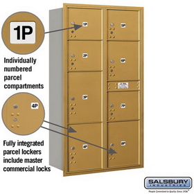 Salsbury Industries 3716D-8PGRP Recessed Mounted 4C Horizontal Mailbox-Maximum Height Unit (56 3/4 Inches)-Double Column-Stand-Alone Parcel Locker-4 PL3