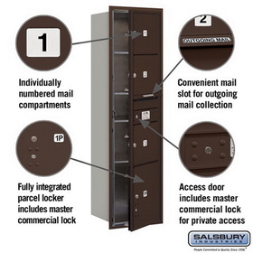 Salsbury Industries 3716S-03ZFP Recessed Mounted 4C Horizontal Mailbox - Maximum Height Unit (56 3/4 Inches) - Single Column - 3 MB3 Doors / 1 PL4.5 - Bronze - Front Loading - Private Access