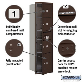 Salsbury Industries 3716S-03ZFU Recessed Mounted 4C Horizontal Mailbox - Maximum Height Unit (56 3/4 Inches) - Single Column - 3 MB3 Doors / 1 PL4.5 - Bronze - Front Loading - USPS Access