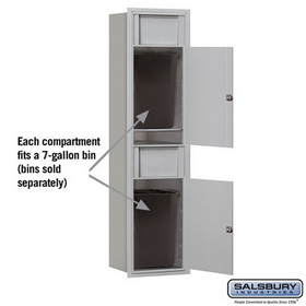 Salsbury Industries 3716S-2BAF Maximum Height Recessed Mounted 4C Horizontal Receptacle Bin with 2 Bins in Aluminum - Front Access