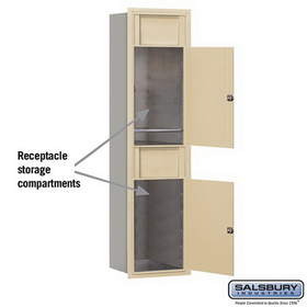 Salsbury Industries 3716S-2BSR Maximum Height Recessed Mounted 4C Horizontal Receptacle Bin with 2 Bins in Sandstone - Rear Access