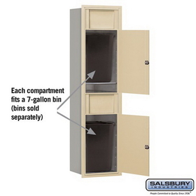 Salsbury Industries 3716S-2BSR Maximum Height Recessed Mounted 4C Horizontal Receptacle Bin with 2 Bins in Sandstone - Rear Access