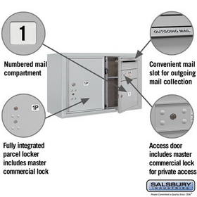Salsbury Industries 3805D-01AFP Surface Mounted 4C Horizontal Mailbox Unit - 5 Door High Unit (21-1/8 Inches) - Double Column - 1 MB3 Door / 1 PL5 - Aluminum - Front Loading - Private Access