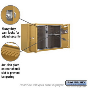 Salsbury Industries 3805D-01GFP Surface Mounted 4C Horizontal Mailbox Unit - 5 Door High Unit (21-1/8 Inches) - Double Column - 1 MB3 Door / 1 PL5 - Gold - Front Loading - Private Access