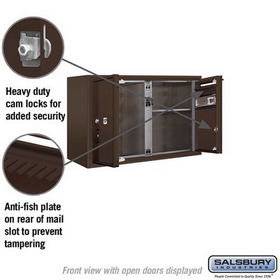 Salsbury Industries 3805D-01ZFP Surface Mounted 4C Horizontal Mailbox Unit - 5 Door High Unit (21-1/8 Inches) - Double Column - 1 MB3 Door / 1 PL5 - Bronze - Front Loading - Private Access