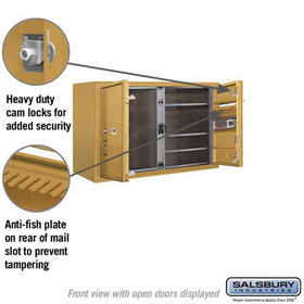 Salsbury Industries 3805D-03GFU Surface Mounted 4C Horizontal Mailbox Unit - 5 Door High Unit (21-1/8 Inches) - Double Column - 3 MB1 Doors / 1 PL5 - Gold - Front Loading - USPS Access