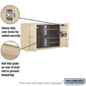 Salsbury Industries 3805D-03SFU Surface Mounted 4C Horizontal Mailbox Unit - 5 Door High Unit (21-1/8 Inches) - Double Column - 3 MB1 Doors / 1 PL5 - Sandstone - Front Loading - USPS Access