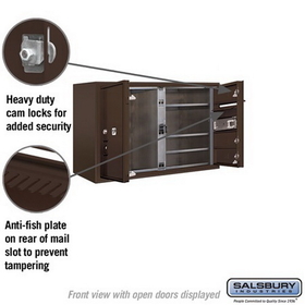 Salsbury Industries 3805D-03ZFU Surface Mounted 4C Horizontal Mailbox Unit - 5 Door High Unit (21-1/8 Inches) - Double Column - 3 MB1 Doors / 1 PL5 - Bronze - Front Loading - USPS Access