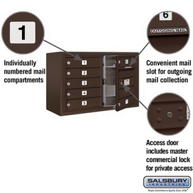Salsbury Industries 3805D-07ZFP Surface Mounted 4C Horizontal Mailbox Unit - 5 Door High Unit (21-1/8 Inches) - Double Column - 7 MB1 Doors - Bronze - Front Loading - Private Access