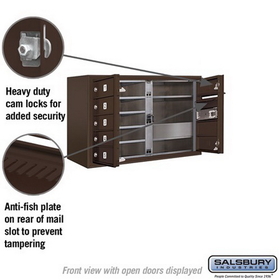 Salsbury Industries 3805D-07ZFP Surface Mounted 4C Horizontal Mailbox Unit - 5 Door High Unit (21-1/8 Inches) - Double Column - 7 MB1 Doors - Bronze - Front Loading - Private Access