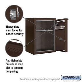 Salsbury Industries 3806S-01ZFP Surface Mounted 4C Horizontal Mailbox Unit - 6 Door High Unit (24-5/8 Inches) - Single Column - 1 MB4 Door - Bronze - Front Loading - Private Access