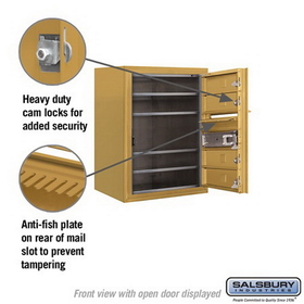 Salsbury Industries 3806S-04GFP Surface Mounted 4C Horizontal Mailbox Unit - 6 Door High Unit (24-5/8 Inches) - Single Column - 4 MB1 Doors - Gold - Front Loading - Private Access