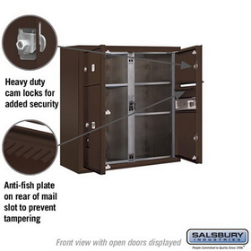 Salsbury Industries 3807D-03ZFU Surface Mounted 4C Horizontal Mailbox Unit - 7 Door High Unit(28-1/8 Inches)- Double Column - 2 MB2 Doors / 1 MB3 Door / 1 PL5 - Bronze - Front Loading - USPS Access