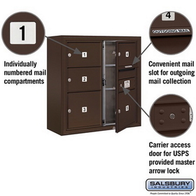 Salsbury Industries 3807D-05ZFU Surface Mounted 4C Horizontal Mailbox Unit - 7 Door High Unit (28-1/8 Inches) - Double Column - 3 MB2 Doors and 2 MB3 Doors - Bronze - Front Loading - USPS Access