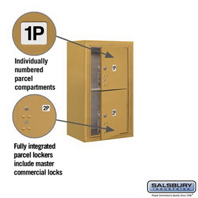 Salsbury Industries 3808S-2PGFP Surface Mounted 4C Horizontal Mailbox Unit-8 Door High Unit (31-5/8 Inches)-Single Column-Stand-Alone Parcel Locker-2 PL4