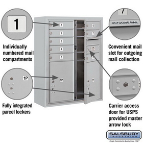 Salsbury Industries 3810D-08AFU Surface Mounted 4C Horizontal Mailbox Unit - 10 Door High Unit (38-5/8 Inches) - Double Column - 8 MB1 Doors / 2 PL5