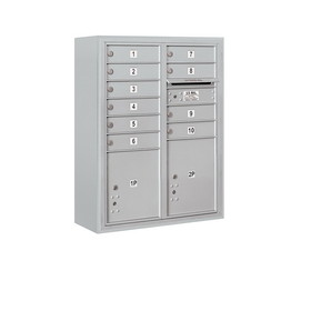 Salsbury Industries Surface Mounted 4C Horizontal Mailbox Unit-10 Door High Unit (38-5/8 Inches)-Double Column-10 MB1 Doors / 1 PL4 and 1 PL4.5-Front Loading-Private Access