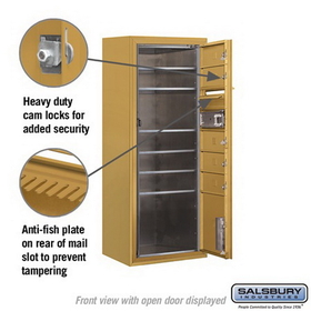 Salsbury Industries 3810S-05GFU Surface Mounted 4C Horizontal Mailbox Unit - 10 Door High Unit (38-5/8 Inches) - Single Column - 5 MB1 Doors / 1 PL3 - Gold - Front Loading - USPS Access