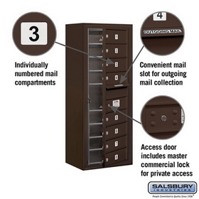Salsbury Industries 3810S-08ZFP Surface Mounted 4C Horizontal Mailbox Unit - 10 Door High Unit (38-5/8 Inches) - Single Column - 8 MB1 Doors - Bronze - Front Loading - Private Access