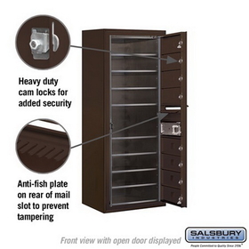 Salsbury Industries 3810S-08ZFP Surface Mounted 4C Horizontal Mailbox Unit - 10 Door High Unit (38-5/8 Inches) - Single Column - 8 MB1 Doors - Bronze - Front Loading - Private Access