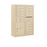 Salsbury Industries 3811D-15SFP 11 Door High Surface Mounted 4C Horizontal Mailbox with 15 Doors and 1 Parcel Locker in Sandstone with Private Access