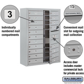 Salsbury Industries 3811D-19AFP Surface Mounted 4C Horizontal Mailbox Unit - 11 Door High Unit (42-1/8 Inches) - Double Column - 19 MB1 Doors - Aluminum - Front Loading - Private Access
